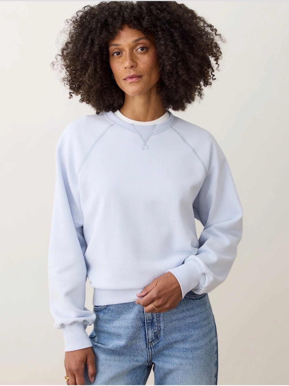 MARINE LAYER Cloud 9 Fleece Reversible Crewneck sweatshirt in soft chambray